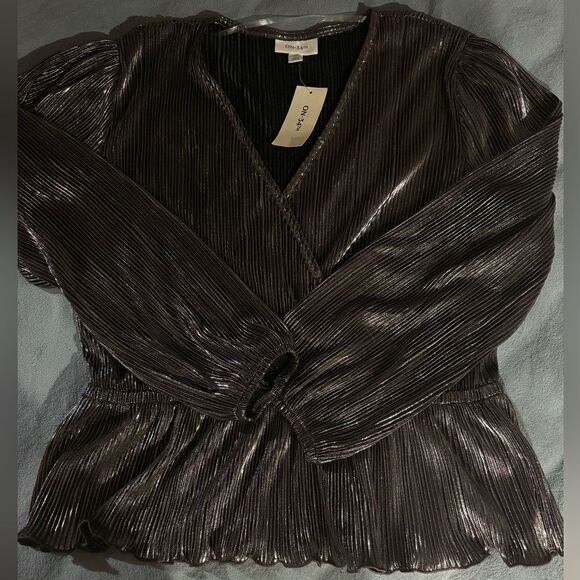 ON 34TH Women's Metallic Plissé Surplice-Neck Peplum M - Picture 7 of 8